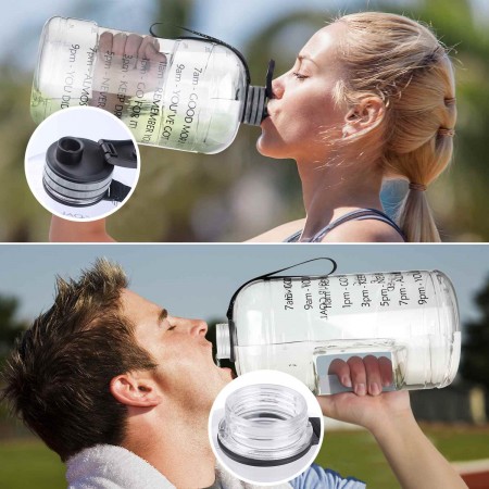 Meidong 1 Gallon Water Bottle Portable Water Jug - Fitness Sports Daily Water Bottle with Motivational Time Marker | BPA-Free | Leak-Proof | 1 Gallon of Water for Outdoor Camping